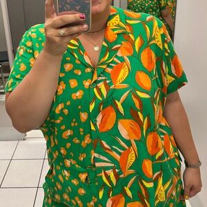 Vibrant Green and Orange Button Down Shirt